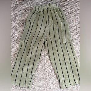 Zara Olive Green Terry Pants with Black Pinstripes